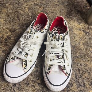 Women’s Stylish White and Red Leopard Print Sneakers
